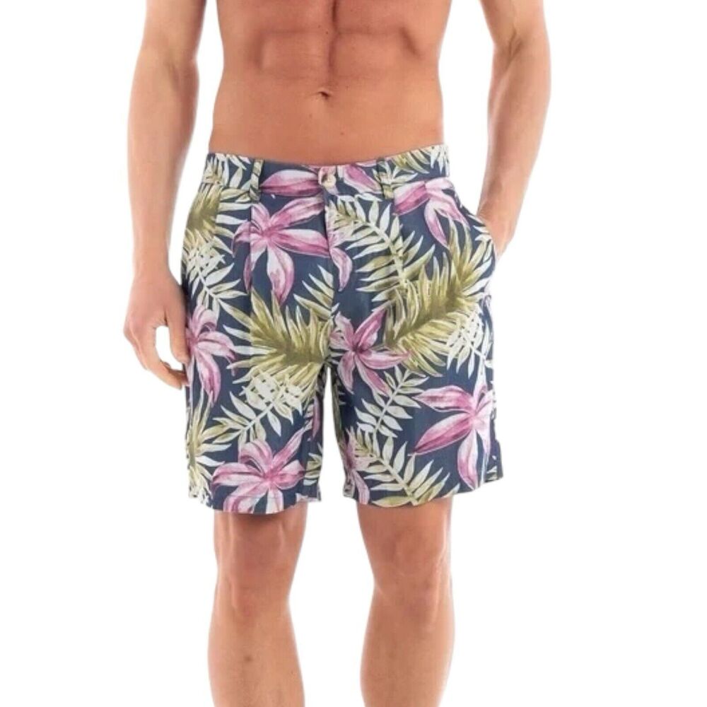 SCOTCH & SODA Shorts 29 Blue Twilt Loose Fit Tencell Lyocell Floral Pleated Leaf